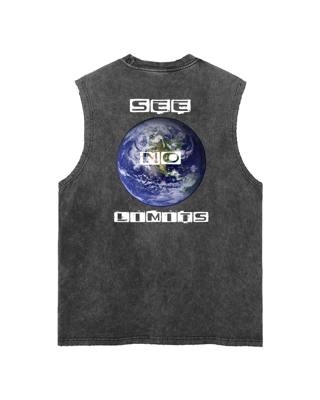 See No Limits Earth Graphic Tank Top White Letters