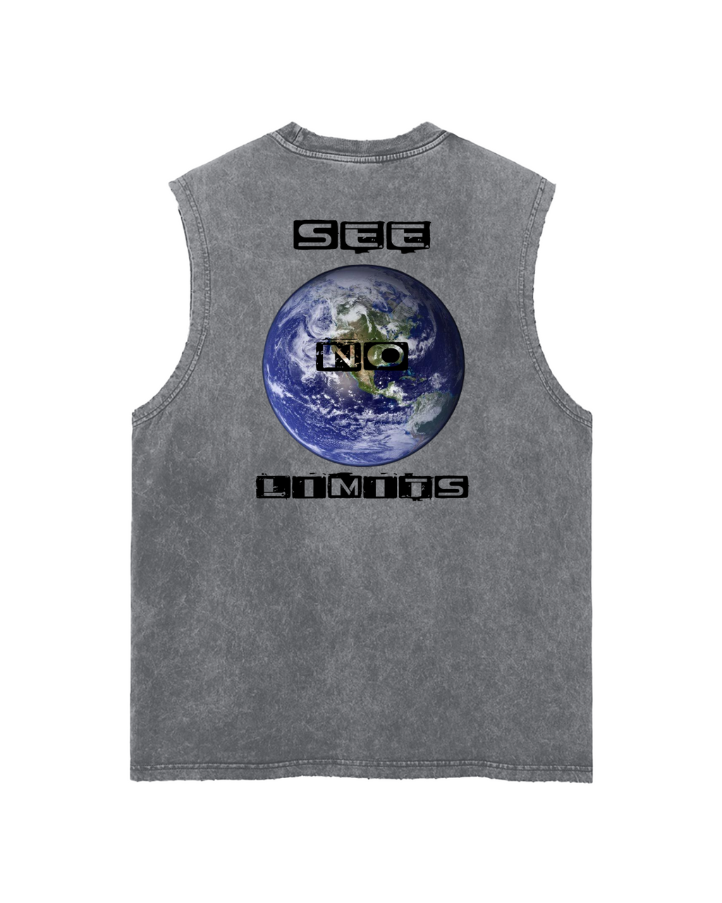 See No Limits Earth Graphic Tank Top Black Letters
