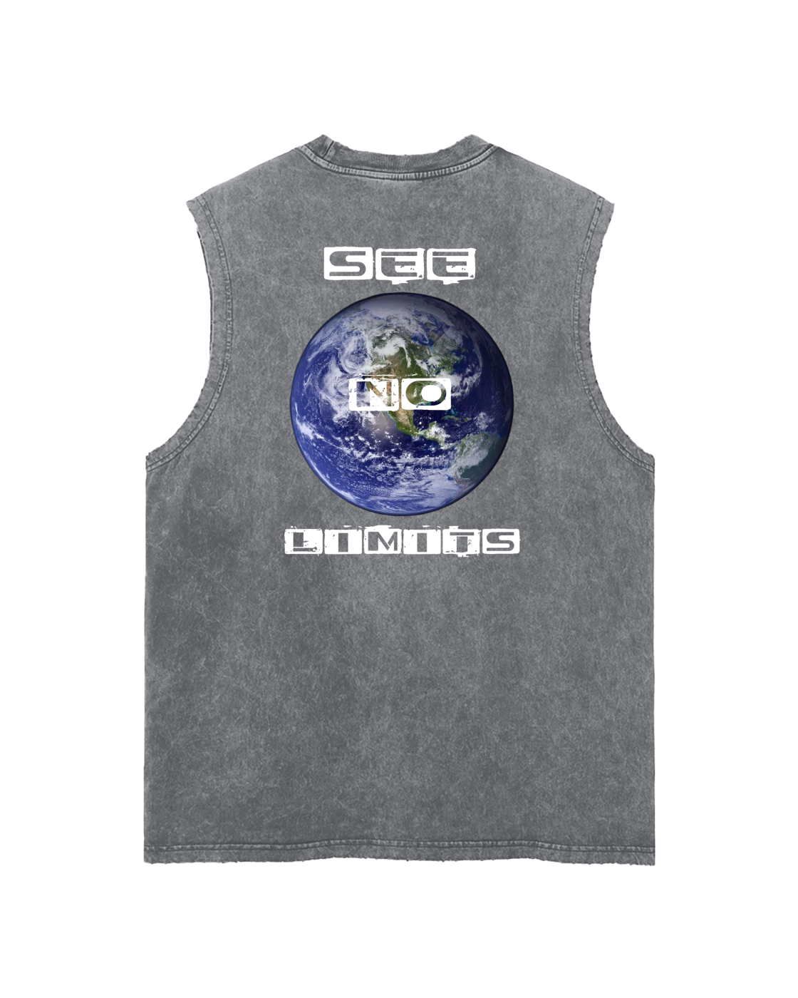 See No Limits Earth Graphic Tank Top White Letters